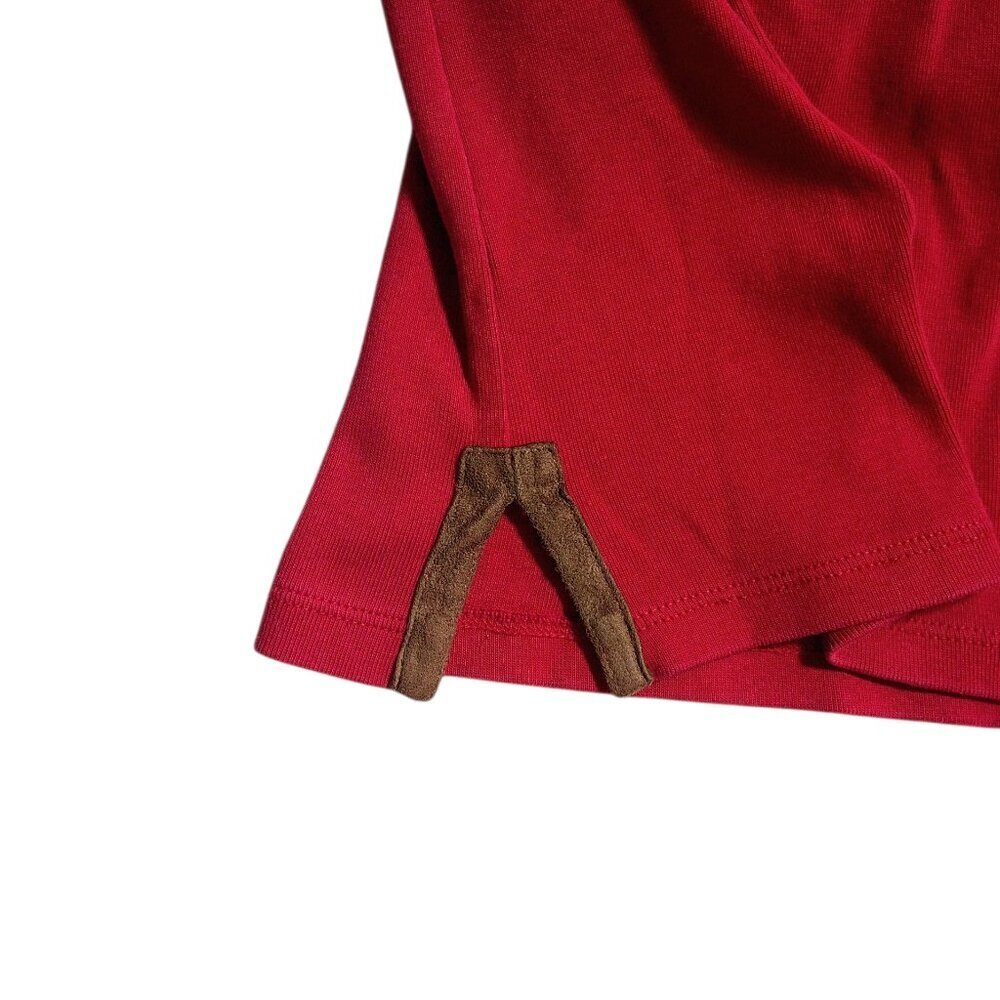 Lauren Ralph Lauren Women’s Red Pullover Sweater M Faux Suede Trim Cozy Classic - Picture 10 of 11